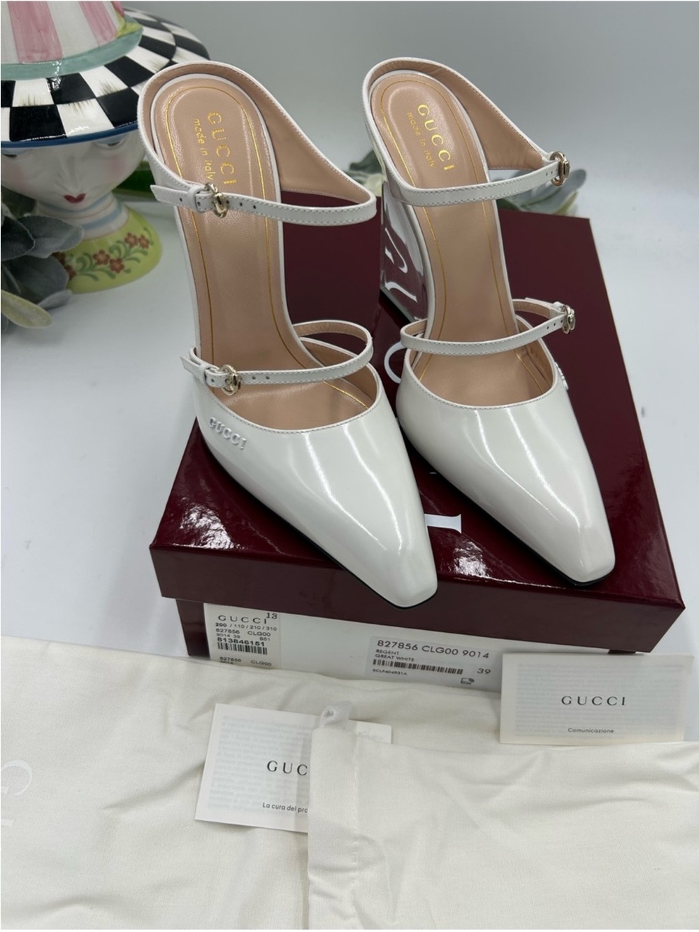 Women’s Gucci, Regent, leather wedge mules, size 39 made in Italy - Picture 3 of 10